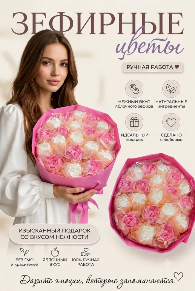  Букет Зефирный Размер XL бело-розовый,350г в Санкт-Петербурге