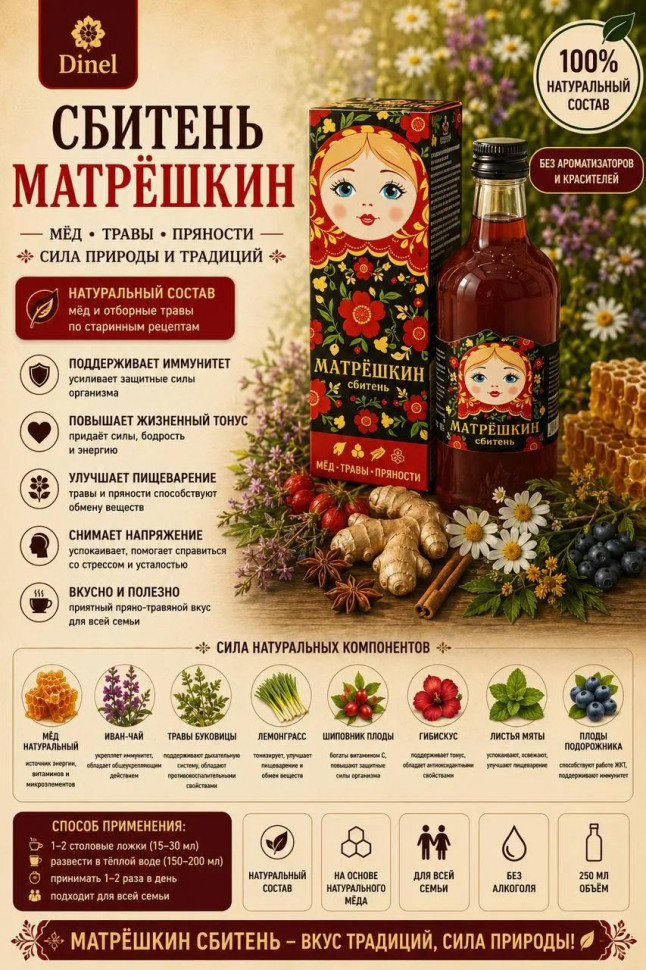  Сбитень Матрёшкин, 250мл  в Санкт-Петербурге